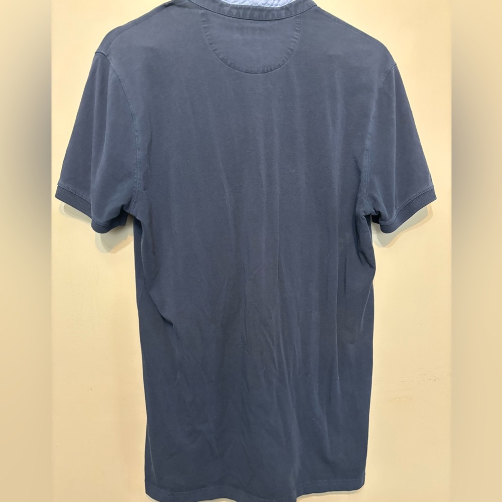 MASSIMO DUTTI Cotton Navy Short Sleeved Pullover Shirt - Picture 5 of 7
